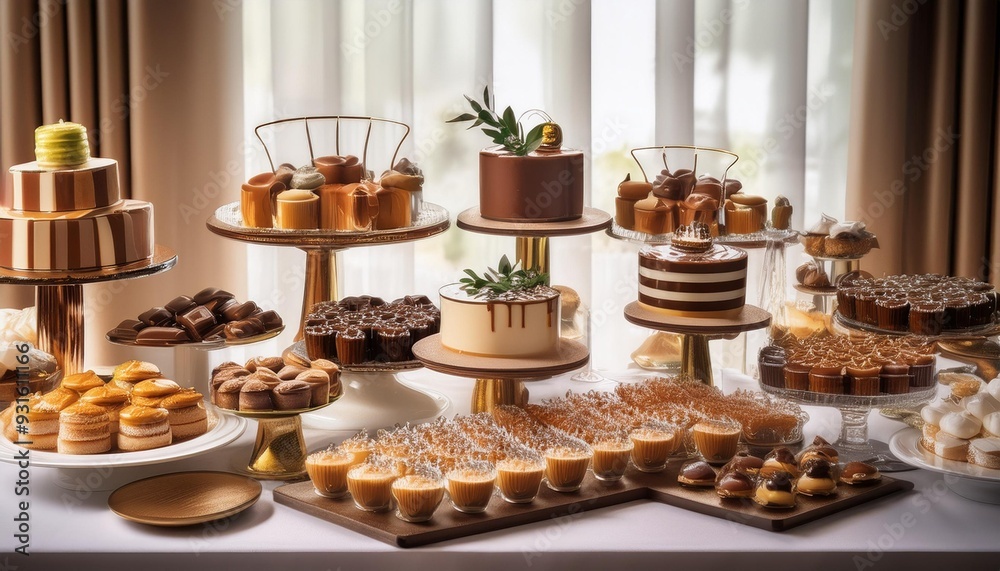 Dulce de leche-filled macarons arranged on a decorative plate with delicate flower petals Dulce de leche-filled macarons arranged on a decorative plate with delicate flower petals