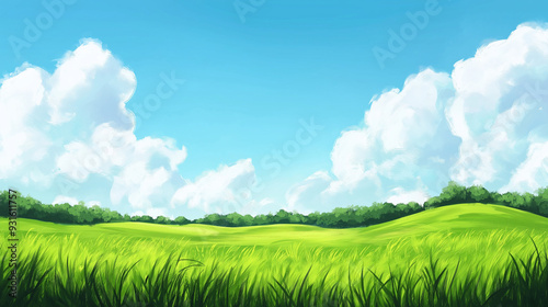 Fresh green grassland background illustration, water colour ai generated