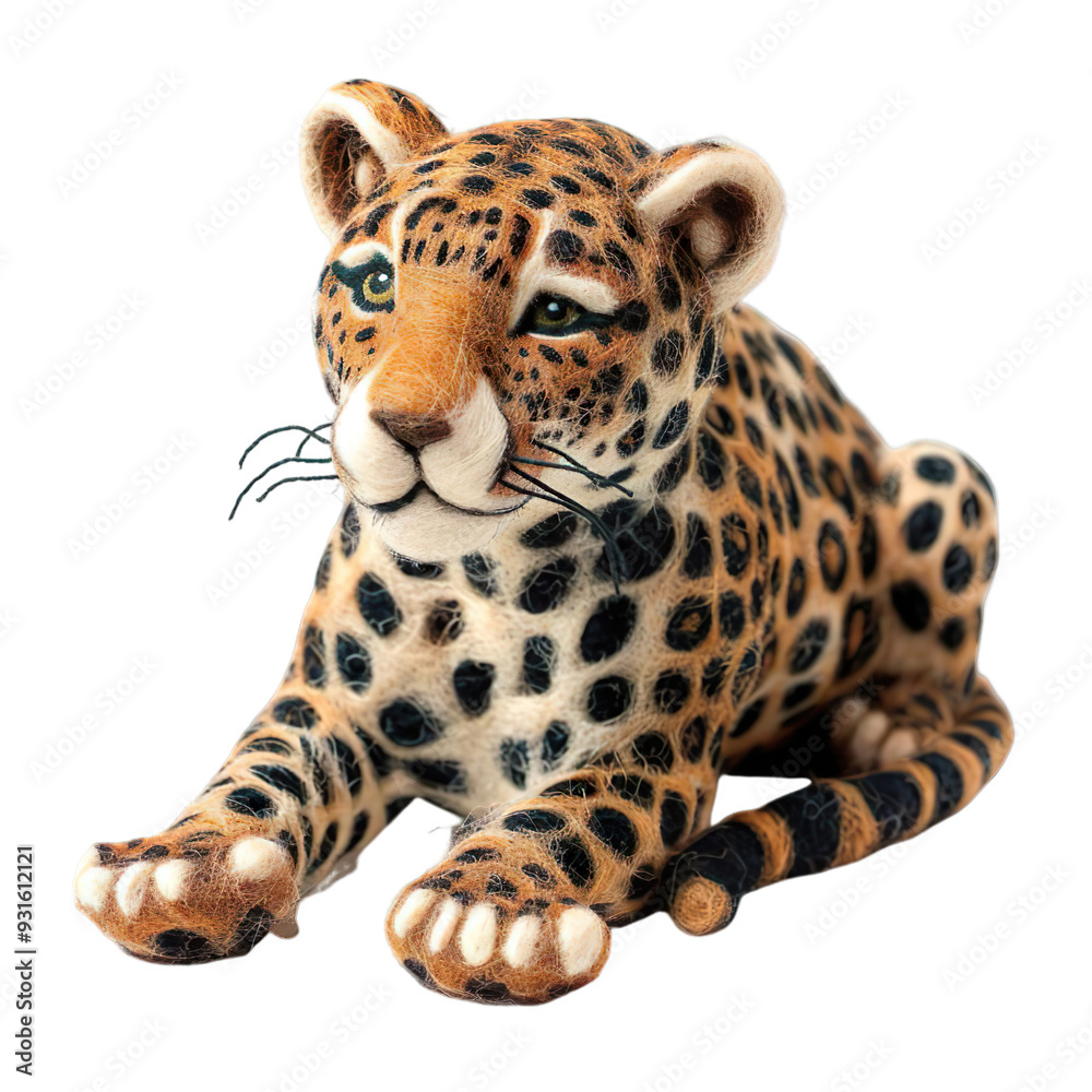 Needle Felted Leopard Sculpture without any accessories Felted by Hand Isolated on transparent background. Needle Felted Leopard Sculpture without any accessories Felted by Hand Isolated on transparent background.