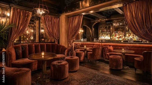 Cozy Bar Interior with Velvet Seating and Warm Lighting