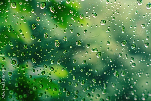Wallpaper Mural Close-up of water droplets on glass with green foliage in the background, creating a serene atmosphere. Torontodigital.ca