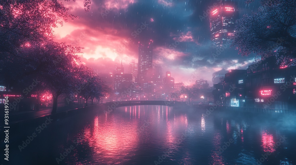 Obraz premium Sunrise Serenity Witness the breathtaking beauty of a sunrise over the horizon, as the sky is painted in hues of pink, purple, and gold. Silhouetted trees stand in stark relief against the dawn sky