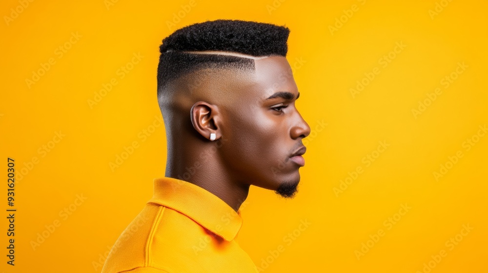 Isolated image of a Boosie fade haircut with a hard part line on one side, highlighting the sharp contrast between hair lengths, gradient background Isolated image of a Boosie fade haircut with a hard part line on one side, highlighting the sharp contrast between hair lengths, gradient background