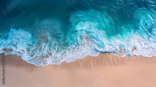 Aerial view of sandy beach with crystal blue waves at Cable Beach Western Australia Australia : Generative AI