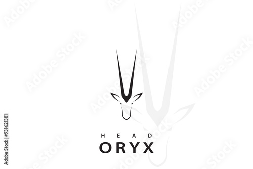 Oryx head logo design, vector silhouette of an oryx head, with long horns.