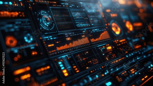 Illustration of the financial control panel, with diagrams and interactive elements, income, expenses, savings, investments and debts, allowing the user to visualize and effectively manage their