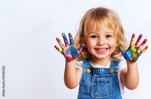 Creative Child with Painted Hands in Art Play photo