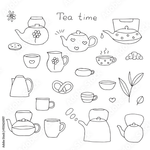 Tea time set, vector illustration hand drawn doodle