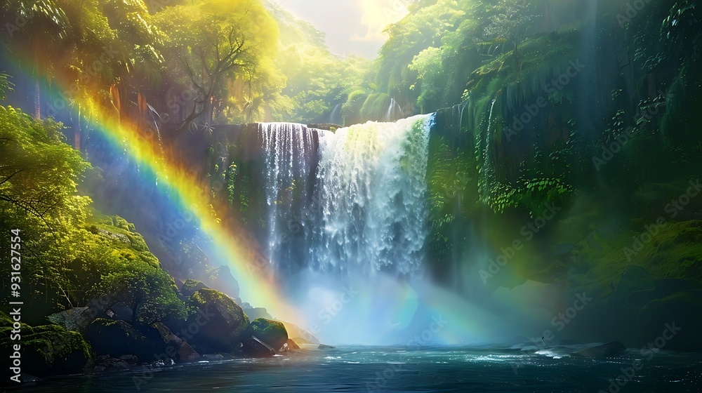 Amazing waterfall with rounded rainbo Amazing waterfall with rounded rainbo