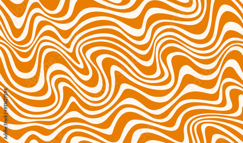 Wavy swirl peanut caramel pattern with abstract white and orange swirls, create a dynamic sense of movement and fluidity. Vector background or wallpaper with sweet candy psychedelic or trippy texture
