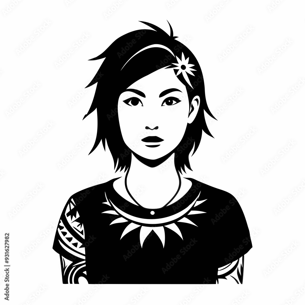 Polynesian Tribal Tattoo Design on a Girl, Black Ink, Cultural Art for Body Decoration Polynesian Tribal Tattoo Design on a Girl, Black Ink, Cultural Art for Body Decoration