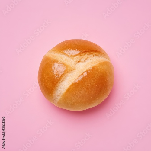 pampushka bun isolated on pink background top view  photo