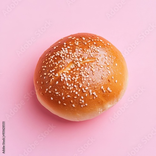 pampushka bun isolated on pink background top view  photo