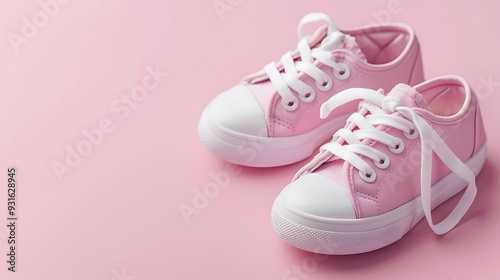 Baby sneakers on pink background including clipping path