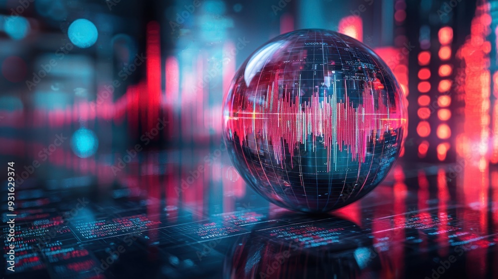 Fototapeta premium Financial Forecast Crystal Ball - 3D Illustration of Prediction Concept with Charts, Copy Space by