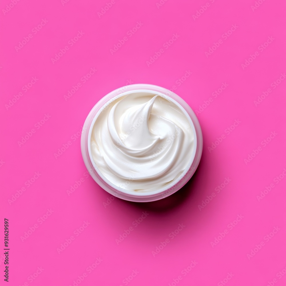 sourcream isolated on pink background top view sourcream isolated on pink background top view