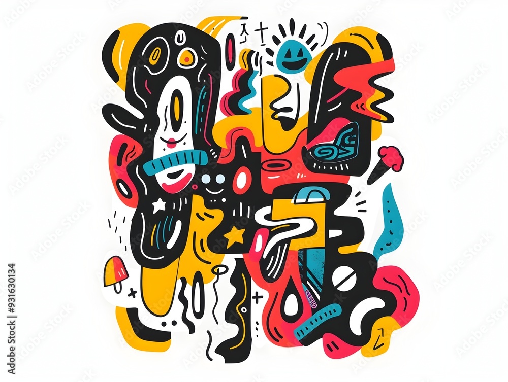 Fototapeta premium Playful Abstract Design with Amusing Captions on White Background Suitable for Sticker or Shirt