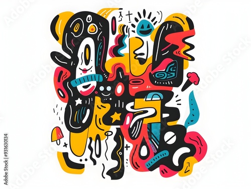 Playful Abstract Design with Amusing Captions on White Background Suitable for Sticker or Shirt