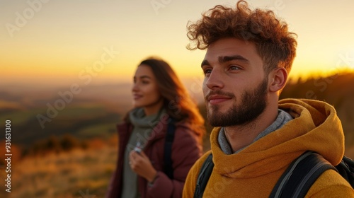 Young couple hiking with one partner discreetly checking glucose levels symbolizing support and living an active life with diabetes 