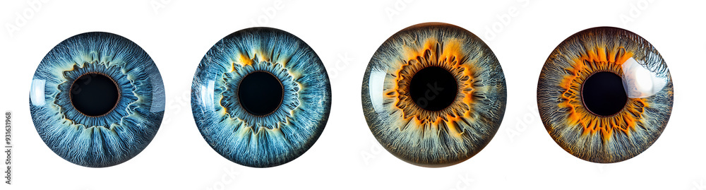 Colorful human irises in macro view high detail eye anatomy study transparent background Colorful human irises in macro view high detail eye anatomy study transparent background