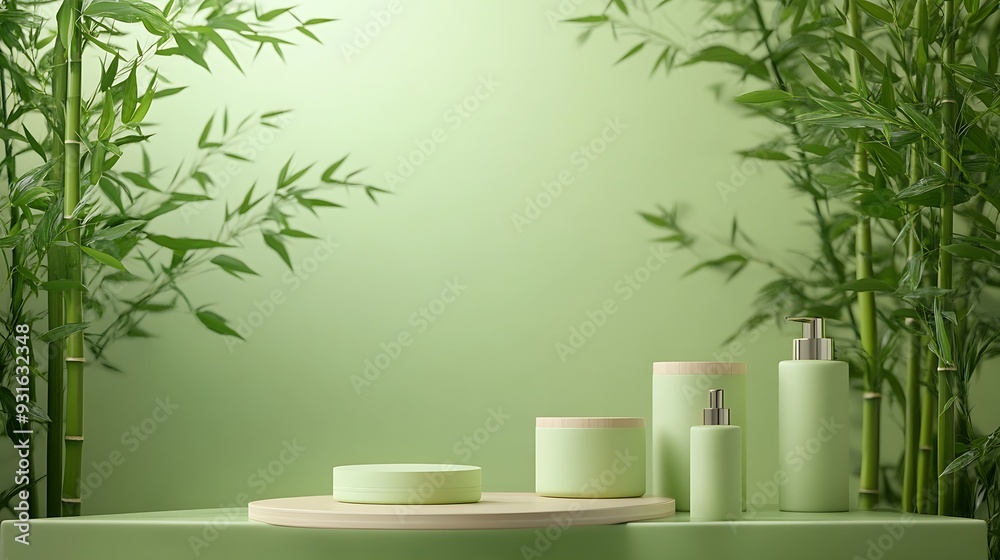 Bamboo and Green Podium with a Wooden Platform. Bamboo and Green Podium with a Wooden Platform.