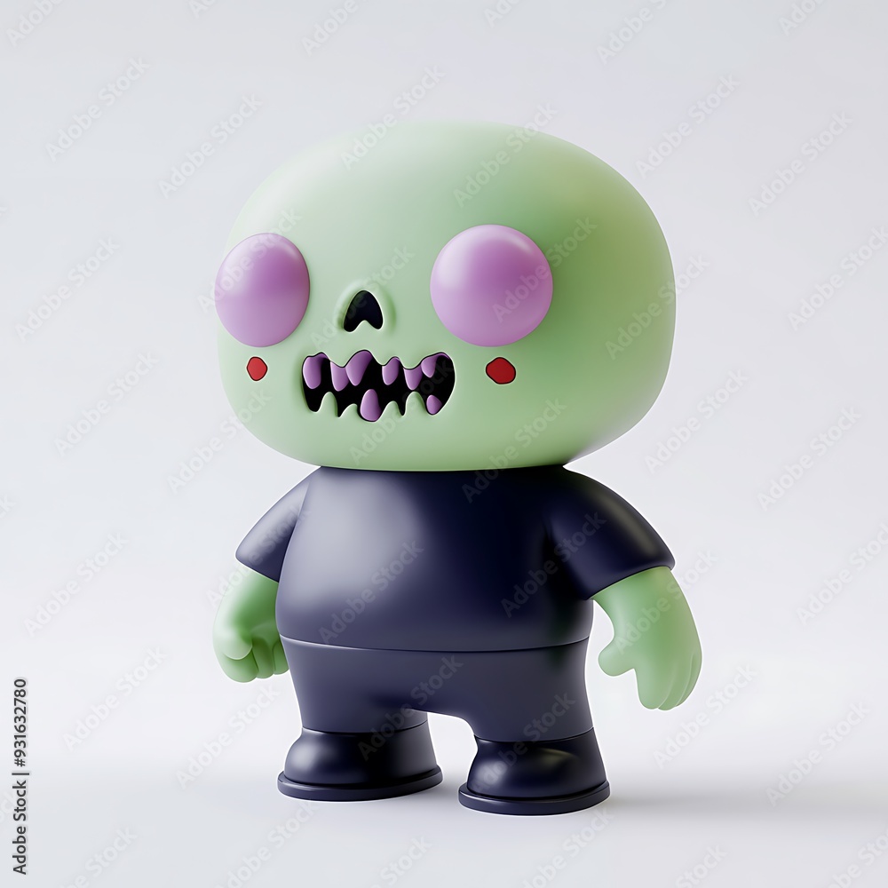Cartoonish zombie figurine with purple eyes on a white background, perfect for spooky themes and Halloween decor. Halloween Art Toy Character Design. Cartoonish zombie figurine with purple eyes on a white background, perfect for spooky themes and Halloween decor. Halloween Art Toy Character Design.