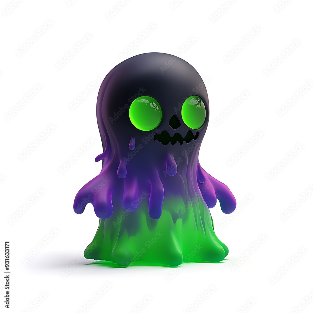 Obraz premium Colorful cartoon ghost with glowing green eyes and a gradient body, perfect for Halloween themes and spooky designs. Halloween Art Toy Character Design.
