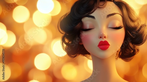 3D Cartoon Woman Blowing a Kiss with Blurry Background