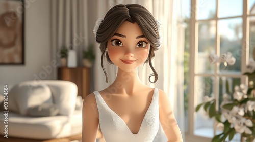 3D Cartoon Wedding Adventure Joyful Bride in Chic Dress Smiling Indoors with Trendy Hairstyle and Elegant White Gown Free Download 3D Cartoon Wedding Adventure Joyful Bride in Chic Dress Smiling Indoors with Trendy Hairstyle and Elegant White Gown - GFXLoad