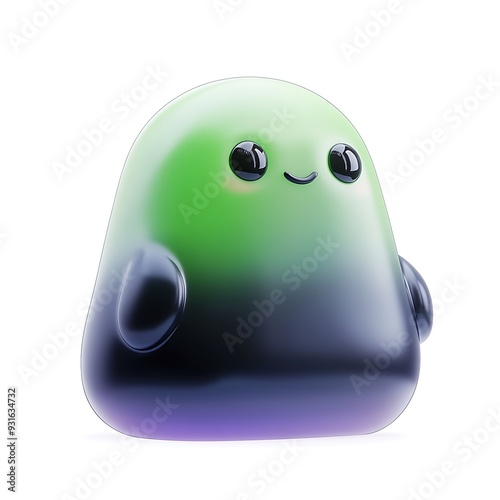 Cute 3D cartoon character with a green and black gradient body, big eyes, and a cheerful expression on a white background. Halloween Art Toy Character Design. photo