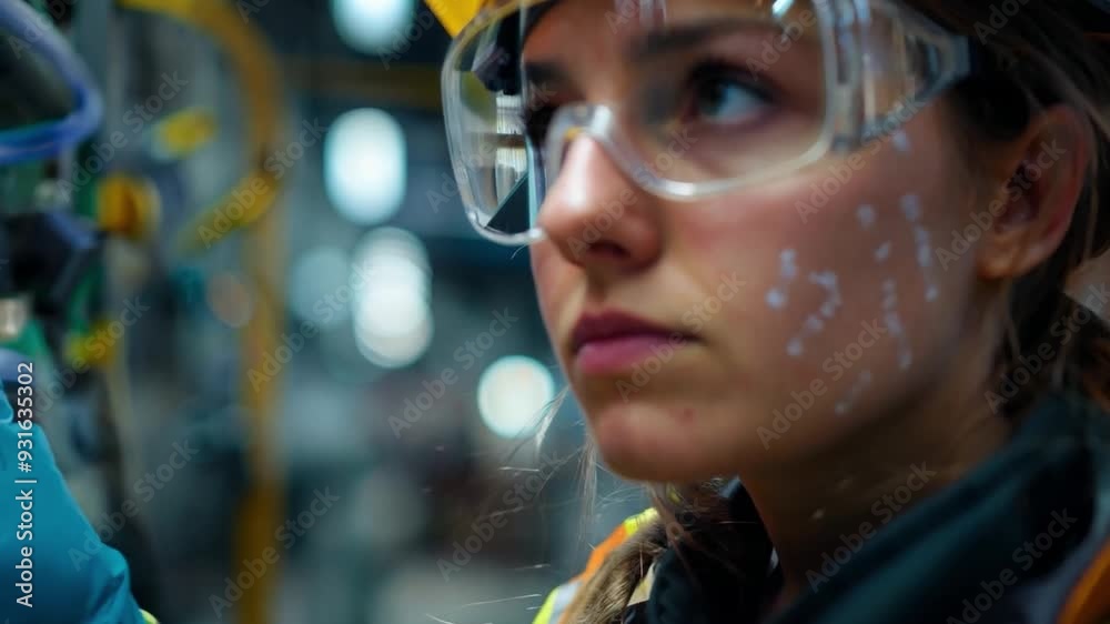 A professional female engineer must be safe when beginning work on an industrial electrical system. Safety adjusts complex machinery within an industrial factory setting. A professional female engineer must be safe when beginning work on an industrial electrical system. Safety adjusts complex machinery within an industrial factory setting.