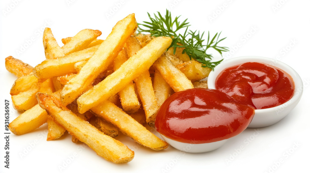 French fries served with ketchup on a white background. --ar 16:9 --v 6.1 Job ID: 0fba3668-37ba-4fc0-8291-c572507316f8 French fries served with ketchup on a white background. --ar 16:9 --v 6.1 Job ID: 0fba3668-37ba-4fc0-8291-c572507316f8