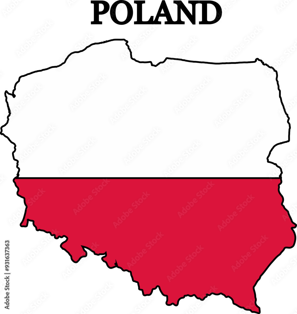 Fototapeta premium Silhouette of Poland with flag. Map of Poland. Print on T-shirt, cup, etc.