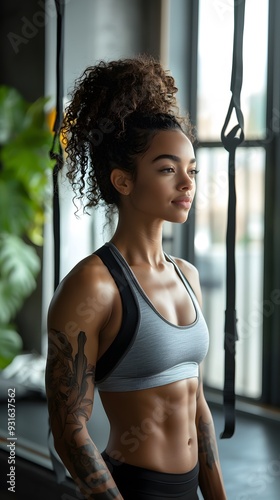 Free Download Determined Fitness Athlete in Workout Clothes Standing by Window - GFXLoad