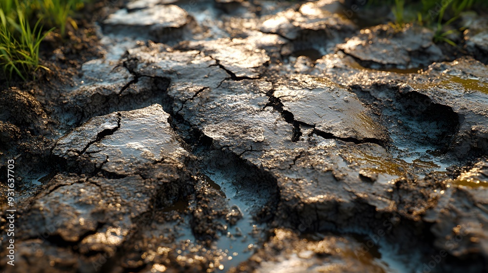 Obraz premium Mud Cracks with Water Puddles.