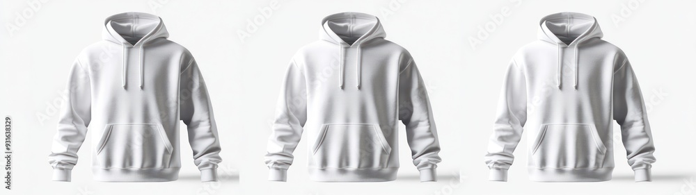 Three White Hooded Sweatshirts with Front Pockets Three White Hooded Sweatshirts with Front Pockets