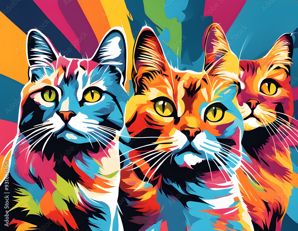 Obraz premium colorful cat head with cool isolated pop art style background