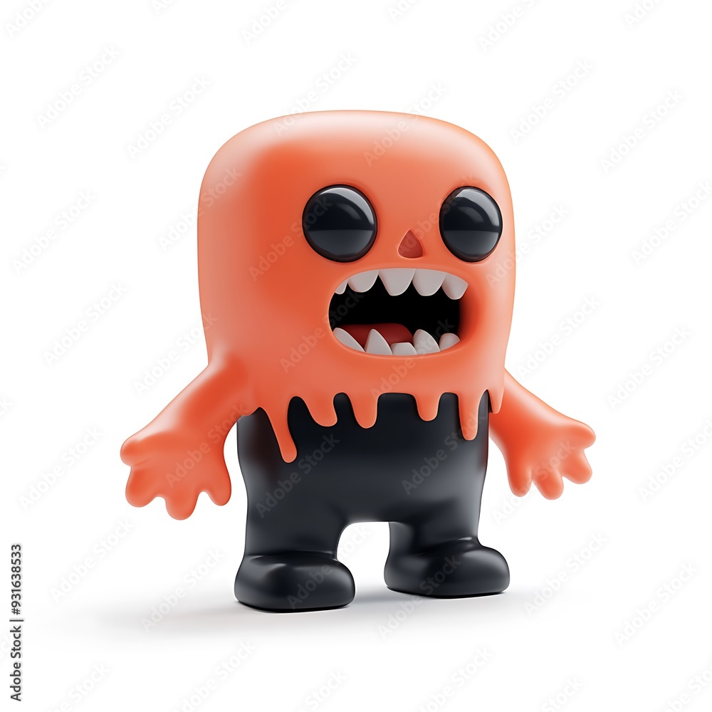 Fototapeta premium Cute cartoon monster figurine with googly eyes and an expressive face in bright colors, perfect for kids and playful decor. Halloween Art Toy Character Design.