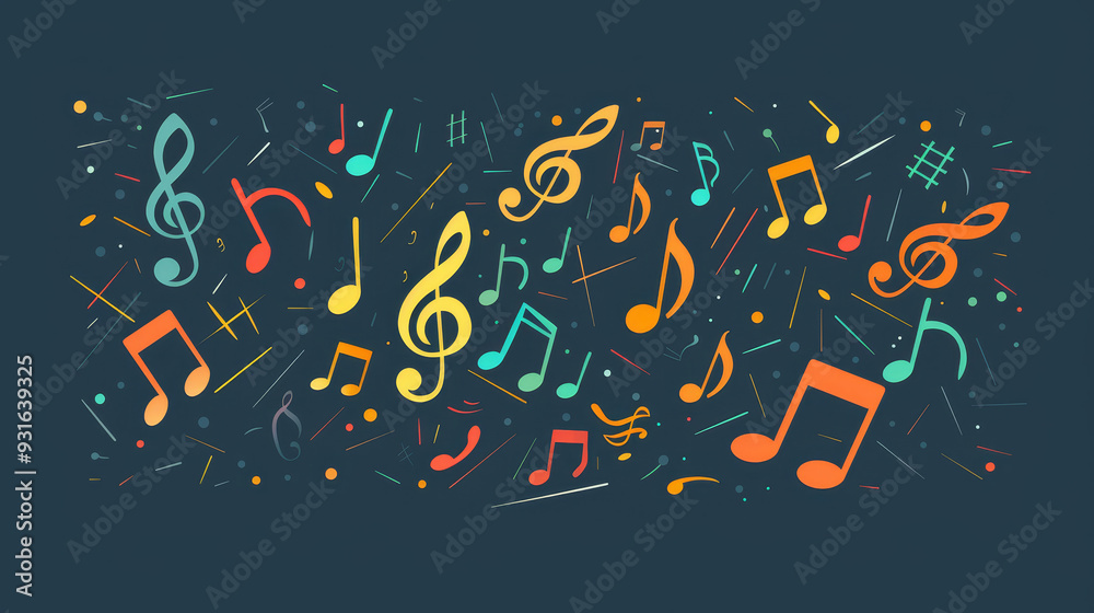 a flat design of a music sheet adorned with music note symbols. a flat design of a music sheet adorned with music note symbols.