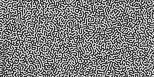 Turing reaction diffusion monochrome seamless pattern with chaotic motion. Linear design with biological shapes. Organic lines in Memphis. abstract truing organic wallpaper background.	
