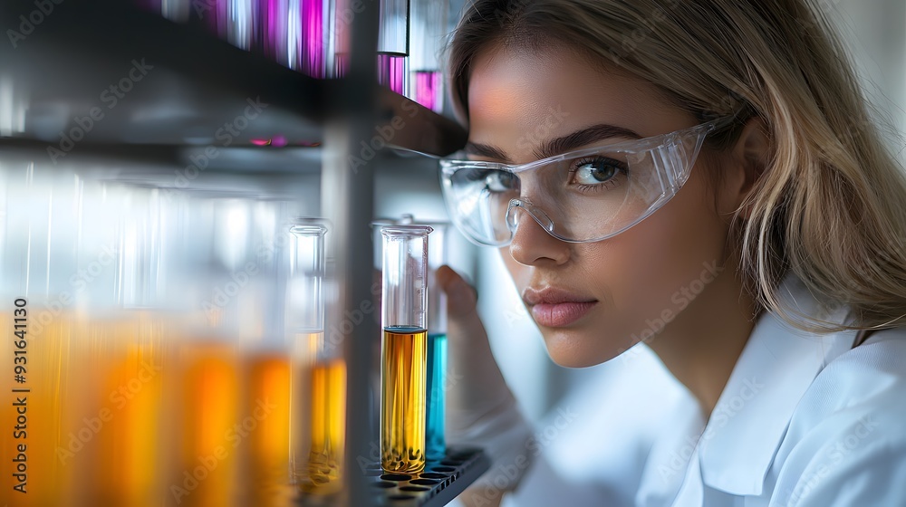 Focused Female Scientist Conducting Research Experiment in Laboratory Focused Female Scientist Conducting Research Experiment in Laboratory