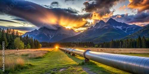 Wallpaper Mural Pipeline Through the Mountains at Sunset, nature, energy, landscape, canada Torontodigital.ca