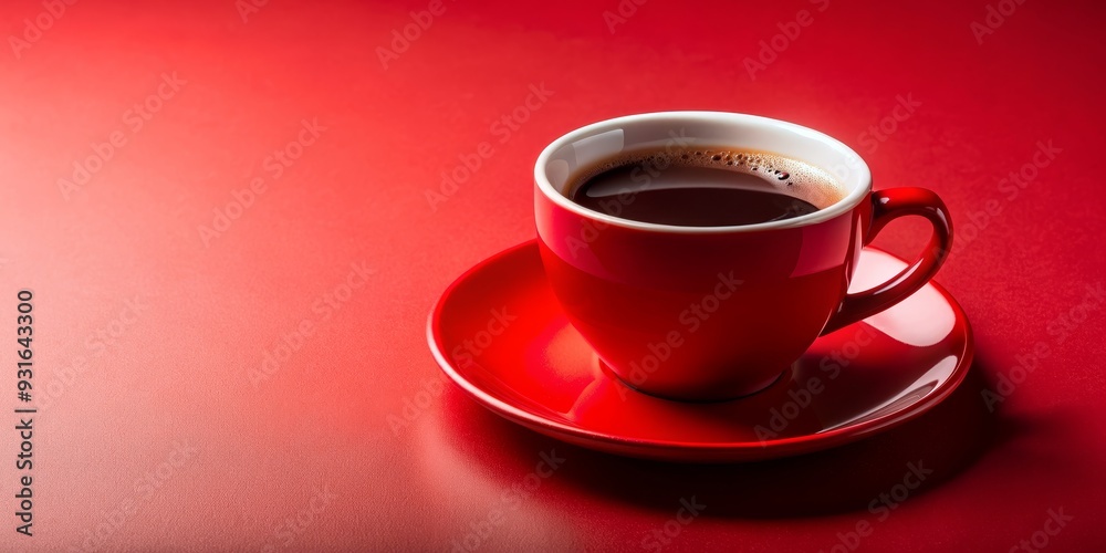 Red Cup of Coffee on Red Background, Coffee, Red, Minimalism, Still Life Red Cup of Coffee on Red Background, Coffee, Red, Minimalism, Still Life