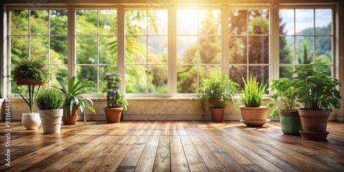 Sunlight Streaming Through Window onto Wooden Floor with Plants, Sunlight, Floor, Window, Plants