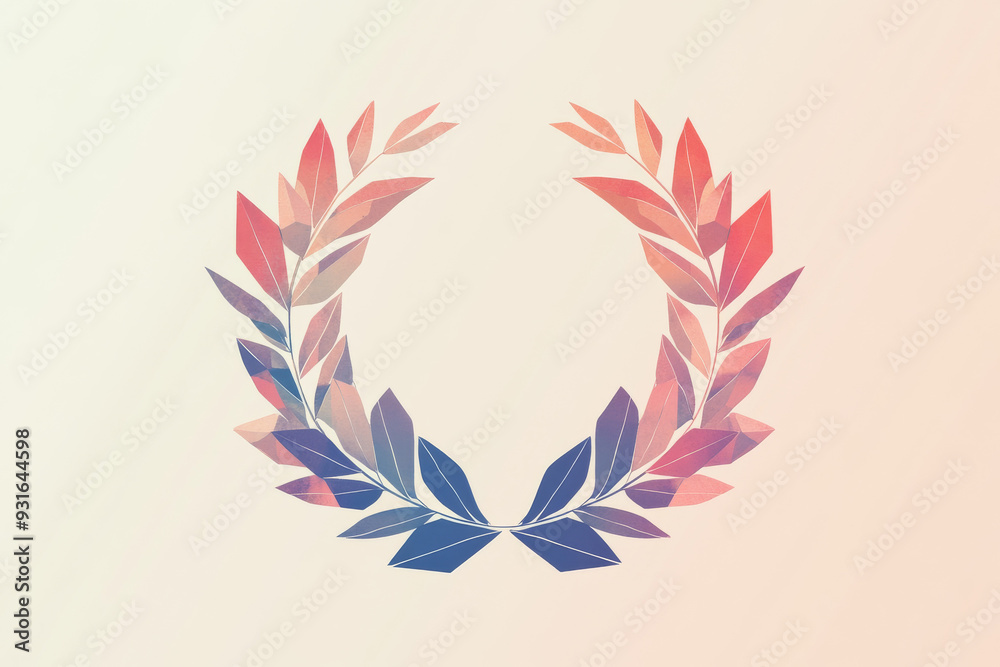 Obraz premium Elegant illustration of a laurel wreath symbolizing victory, honor, and achievement, set against a soft pastel gradient background.