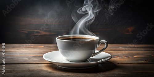 White Cup with Steaming Coffee on Rustic Wood Table, coffee , beverage , rustic , hot