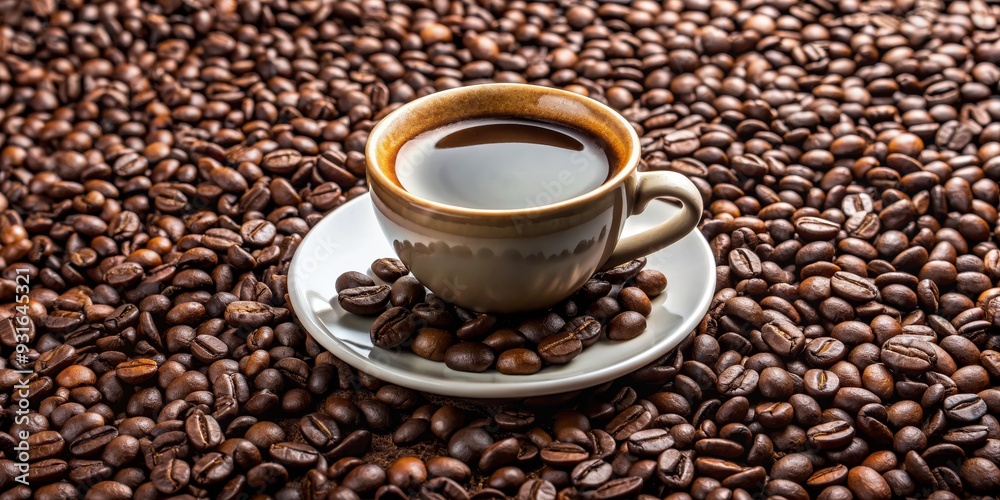 A Cup of Coffee Immersed in a Sea of Roasted Beans, Coffee Beans, Espresso, Coffee Break, Beverage A Cup of Coffee Immersed in a Sea of Roasted Beans, Coffee Beans, Espresso, Coffee Break, Beverage