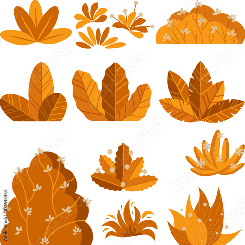 autumn season grass illustration set