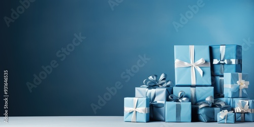 Blue Gift Boxes with White Ribbons