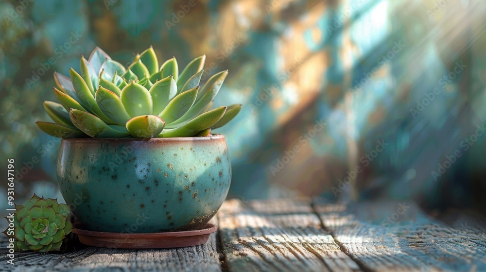 Small potted plant sitting on a wooden table